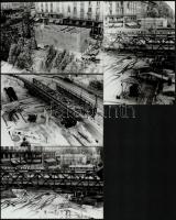 1963 Budapest, Astoria aluljáró építése, és a metróhoz szükséges betonszekrény süllyesztés előtt, 4 db vintage fotó, 9x12 cm