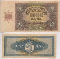 Független Horvát Állam 1941. 1000K + 1943. 100K T:III,III-
Independent State of Croatia 1941. 1000 ...