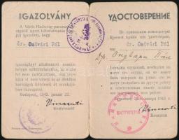 1945 Bp., Vörös Hadsereg parancsnoksága által kiállított kétnyelvű igazolvány
