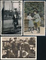 3 db katonákat, tengerészeket ábrázoló fotó, különböző korszakokból, 9x14 cm