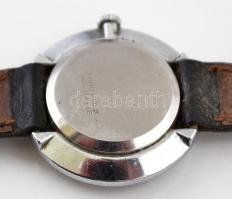 cca 1940 Laurens mechanikus, naptáras karóra, dekoratív számlappal, bőr szíjjal, működő, jó állapotb...