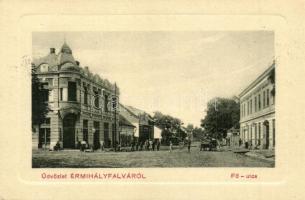 Érmihályfalva, Valea Lui Mihai; Fő utca, Grósz üzlete. W.L. Bp. N. 5986. / main street with shops