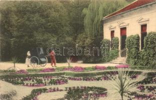 Pöstyén, Piestany; Ferencz villa és infanterista. Kohn Bernát kiadása / Franzensvilla im Parc / villa and spa carriage