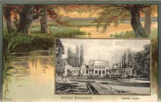 Kolozsvár, Cluj; Sétatéri mulató. Tájképes litho keret. Kiadja Schuster Emil / Promenade kiosk, landscape litho frame