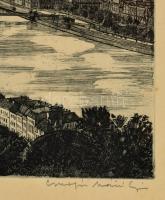 Csurgói Máté Lajos (1931-2001): Budapest. Rézkarc, papír, jelzett, üvegezett keretben, 33×53 cm