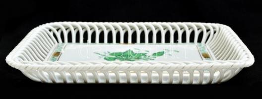 Herendi Apponyi mintás áttört tál, kézzel festett, jelzett, kopott, 21,5×16 cm