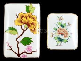 Hollóházi dobozka ( 2 db), egyik kézzel festett, jelzett, kopott,  9×7 cm, 13,5×9 cm