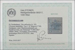 9kr HP I. deep blue, Magistris 280, machine offset, margin print "N.BEC(SE)" Certificate: ...