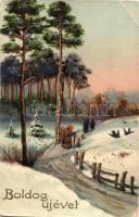 11 db régi dombornyomott üdvözlőlap, litho is (Karácsony, Újév, Húsvét) / 11 pre-1945 embossed greet...