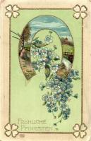 11 db régi dombornyomott üdvözlőlap, litho is (Karácsony, Újév, Húsvét) / 11 pre-1945 embossed greet...