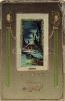 11 db régi dombornyomott üdvözlőlap, litho is (Karácsony, Újév, Húsvét) / 11 pre-1945 embossed greet...