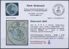 9kr HP I. light grey blue, Magistris 37, plate variety "ALBA" Certificate: Strakosch 9kr H...