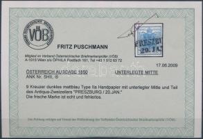 9kr HP II. deep mat blue, highlighted middle part "PRESZBU(RG)" Certificate: Puschmann 9kr...