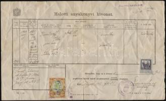 1924 2 okmánybélyeges okmány Újpest városi illetékbélyegekkel