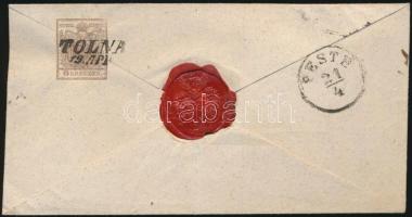 ~1853 6kr + 6kr HP I. liliputi vágással ajánlott levélen "TOLNA" - "PESTH" ~1853...