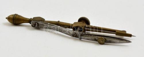 Antik körző, eredeti tokjában, jelzett, h: 8 cm