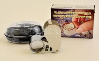 40x-es ékszerész nagyító fém testtel ledes és Uv világítással, új állapotban, eredeti dobozában / Brand new magnifier