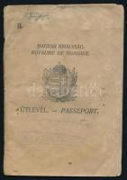1924-1924 Magyar Királyság fényképes útlevele, román bejegyzésekkel, viseltes állapotban, foltos, hullámos lapokkal