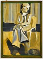 Scheiber jelzéssel: Széken ülő nő. Olaj, papír, üvegezett keretben, 60×42 cm