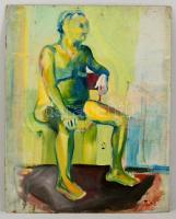 Pór jelzéssel: Ülő férfi. Olaj, farost, 78×63 cm