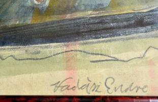 Vadász jelzéssel: Vontatóhajó. Akvarell-szén, papír, üvegezett keretben, 22×30 cm