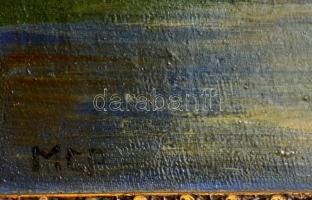 MCP jelzéssel: Mediterrán táj hegyekkel. Olaj, karton, keretben, 24×34 cm