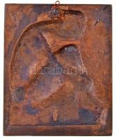 Pándi Kiss János (1905-1981) DN Kuporgó nőalak egyoldalas Br lemezplakett, hátoldalán házi készítés ...