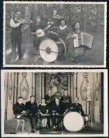 cca 1930-1940 Kis zenekarokat ábrázoló fotók, 2 db fotólap, 8,5x13,5 cm