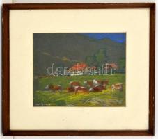 Maticska jelzéssel: Pihenő tehenek. Pasztell, papír, keretben, 21×27 cm