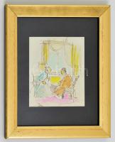 Vincze Lajos (1914-2002): Terefere.Tus-akvarell, papír, jelzett, üvegezett keretben, 14×12 cm