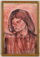 Uitz jelzéssel: Női portré. Tus-akvarell, papír, üvegezett keretben, 44×30 cm
