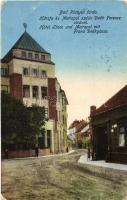 Pöstyén, Pistyan, Piestany; Hársfa és Metropol szálloda, Deák Ferenc utca / Hotel Linde und Metropol mit Franz Deák-Gasse / hotels, street view (kopott sarkak / worn corners)