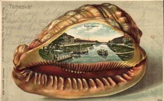 1903 Temesvár, Timisoara; Béga részlet halászbárkákkal, Káldor Zs. és társa kiadása. Kagylós dombornyomott litho művészlap / river with fishing boats. Shell Emb. litho