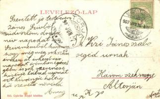 1907 Sepsiszentgyörgy, Sfantu Gheorghe; vasútállomás vonatokkal. Gyárfás Árpád kiadása / Bahnhof / r...