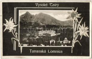 Tátra, Magas Tátra, Vysoké Tátry - 2 db régi képeslap: Tátralomnic és Drótkötél vasútállomás a Lomni...