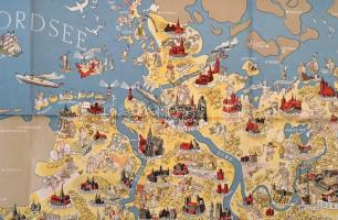 cca 1933-1936 Deutschland - Das Schöne Reiseland, illusztrált, rajzos Németország térkép, Berlin,  R...