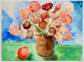 Vaszary jelzéssel: Virágcsendélet. Akvarell, papír, 29×38 cm