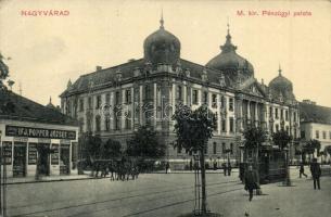 Nagyvárad, Oradea, Grosswardein; M. kir. pénzügyi palota, villamos, Ifj. Popper József fűszerkereskedése. W.L. Bp. 250. / financial palace, tram, shop (EK)