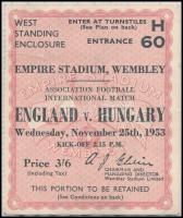 1953 Magyarország-Anglia, a legendás 6:3-as labdarúgó mérkőzés meccsfüzete, és egy belépőjegye a Wem...