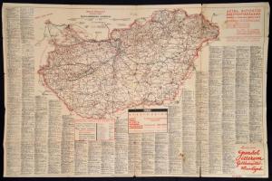 1938 Merre menjek?, Magyarország autóutai térkép, Stoits György, reklámokkal, helységnévtárral, Bp. Gottlieb, szakadt, 63x95 cm