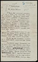 Csathó Kálmán (1881-1964): A keresztmama c. kézirata,melyben Bajor GIzi egy szerepéről közöl méltatást. Három beírt oldal .