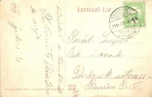 1911 Nagykároly, Carei, Grosskarol; Kossuth szobor esernyős hölgyekkel. Grünfeld Samu kiadása / stat...