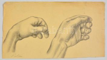 Patkó jelzéssel: Kézfej vázlat. Ceruza, papír, kis szakadással, 18×34 cm