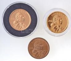 Amerikai Egyesült Államok 2000-2012. 1$ Sacagawea (3xklf) ebből 2db aranyozva T:1,2 USA 2004-2012. 1 Dollar Sacagawea (3xdiff) two of these are gold plated C:UNC,XF