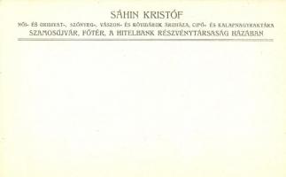 Szamosújvár, Gherla, Neuschloss; Sáhin Kristóf női és úri divatáruháza a Fő téren, reklámlap / fashi...