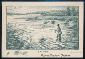 John William Jameson (1882-1939): Ex libris Oliver Clement Sheean, klisé, papír, jelzett a klisén, 7,5×11,5 cm