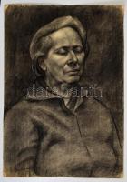 Derkovits jelzéssel: Meditáló női portré. Szén, papír, apró szakadással, 61×42 cm