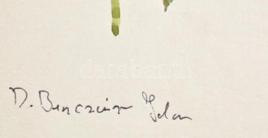 Benczúr jelzéssel: Rózsa, rózsaszál. Akvarell, papír, 28×21 cm