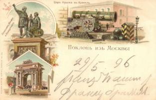 1896 (Vorläufer!) Moscow, Moscau; Triumphal Arch, Kremlin cannon, Monument of Minine and Pojarsky. Müller & Trüb No. 152. Art Nouveau, floral, litho