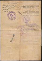 1921 Hazatért hadifoglyok bemutató lapja és leszerelési igazolványa, 25x17,5 cm